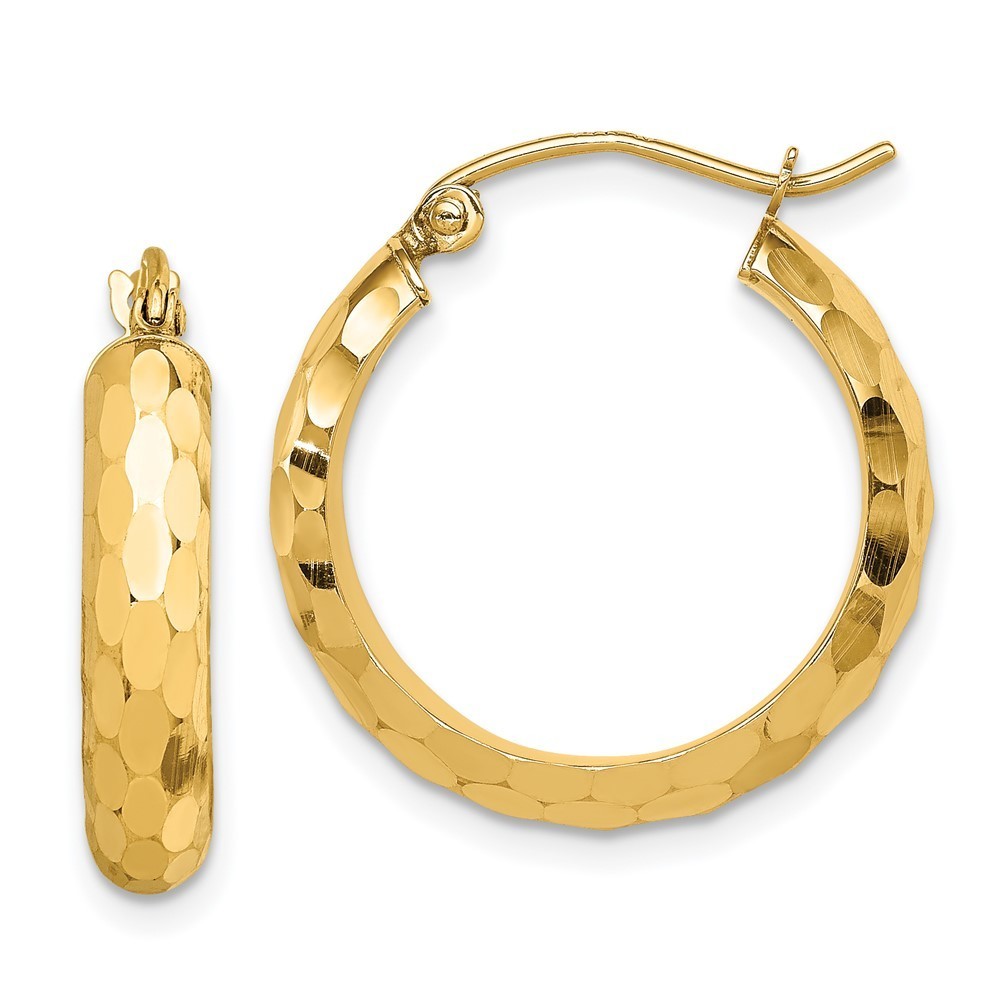 Million Charms 14k Yellow Gold Diamond-Cut Hoop Earrings 21.2 L X 4 Mm W